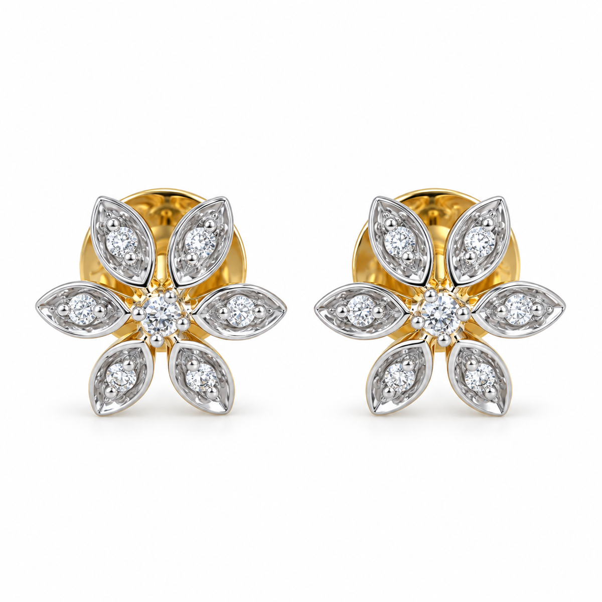 Blossom Base 14KT Gold Diamond Stud Earrings