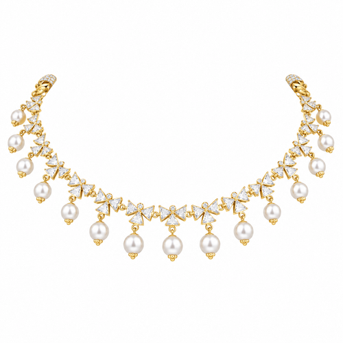 Bow Pearl Drop 22KT Gold Necklace