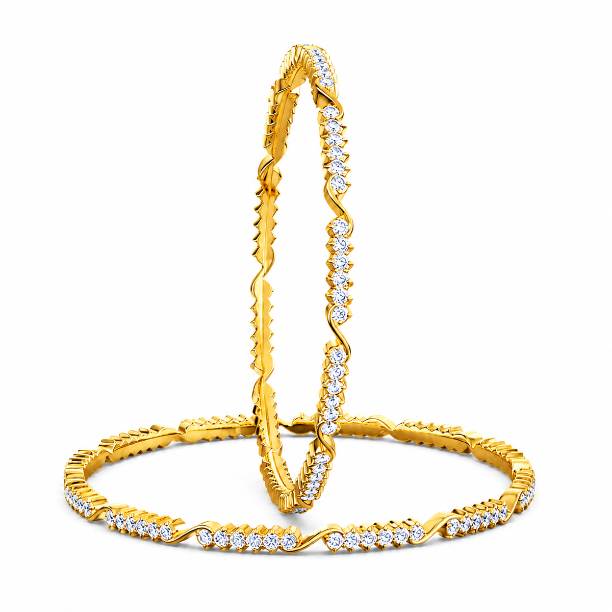 Brilliance Curve 22KT Gold Diamond Bangles