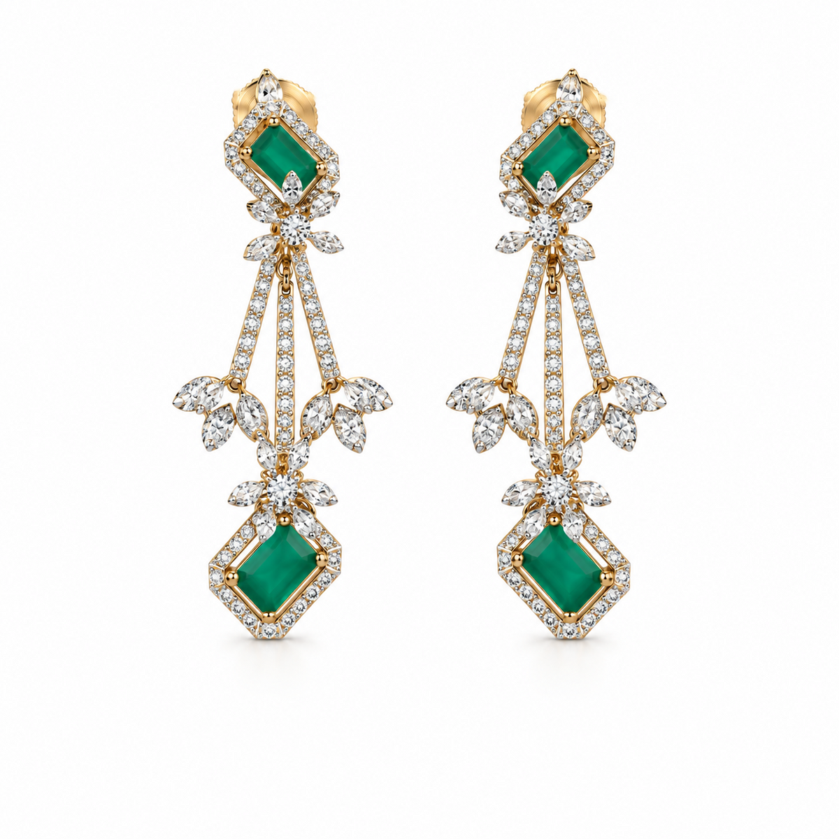 Cascading Tessera 14KT Gold Diamond Dangle Earrings