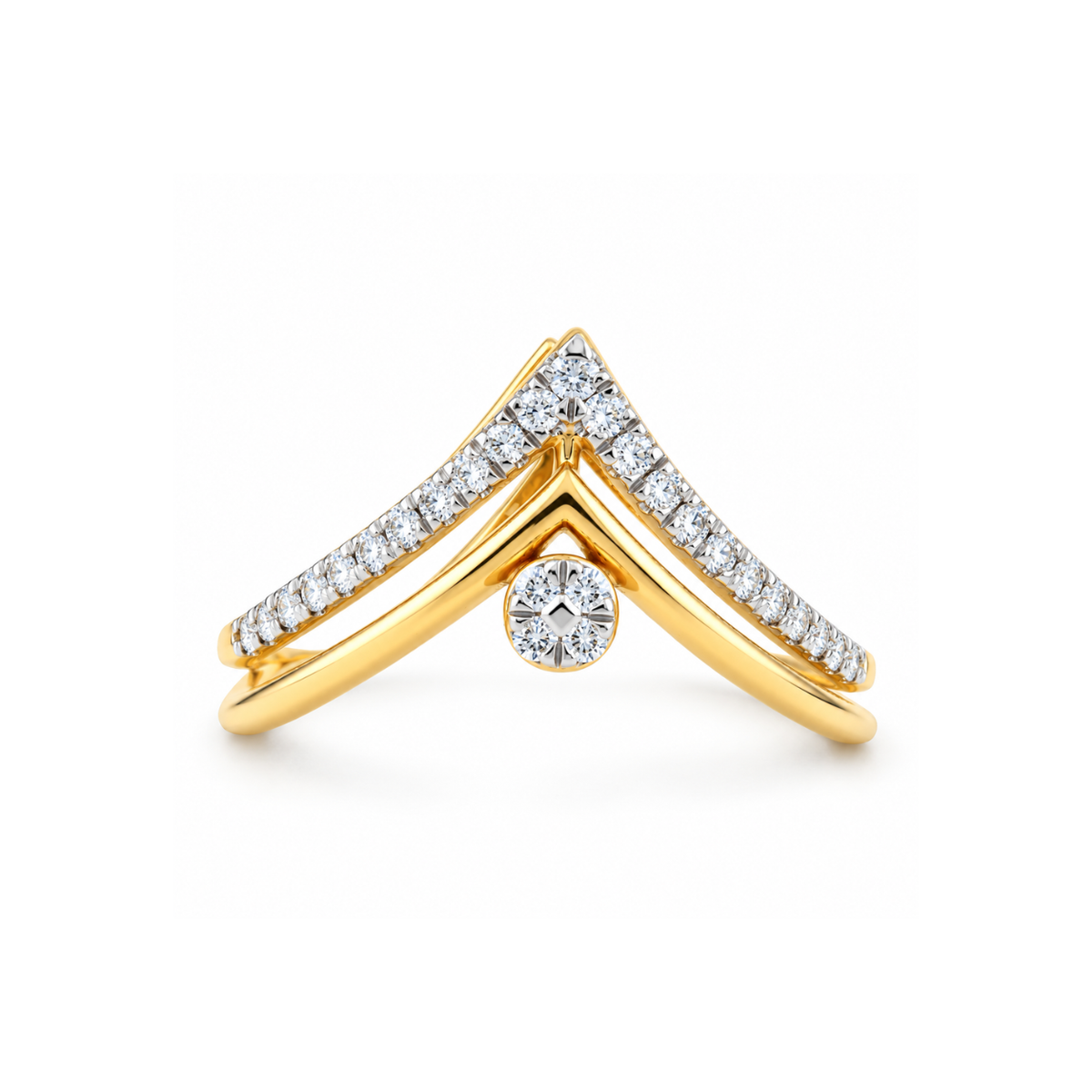 Chic Aura 14KT Gold Diamond Chevron Ring