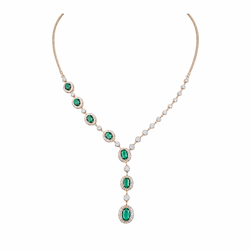 Luminous Emerald 14KT Gold Diamond Lariat Necklace