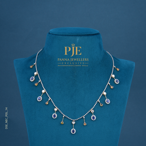 Sapphire Drop 14KT Gold Diamond Station Necklace