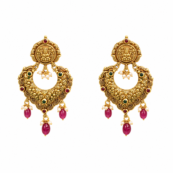 Indraneela 22KT Gold Temple Chandbali Earrings