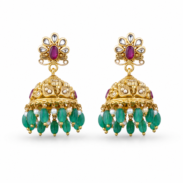 Hamsa 22KT Gold Temple Jhumka Earrings