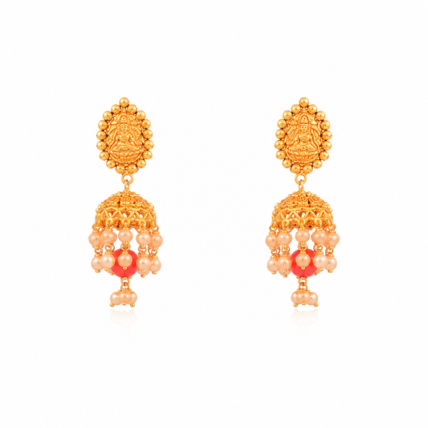 Saanvika 22KT Gold Temple Jhumka Earrings