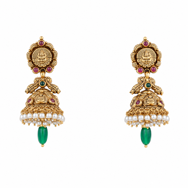 Kavya 22KT Gold Temple Jhumka Earrings