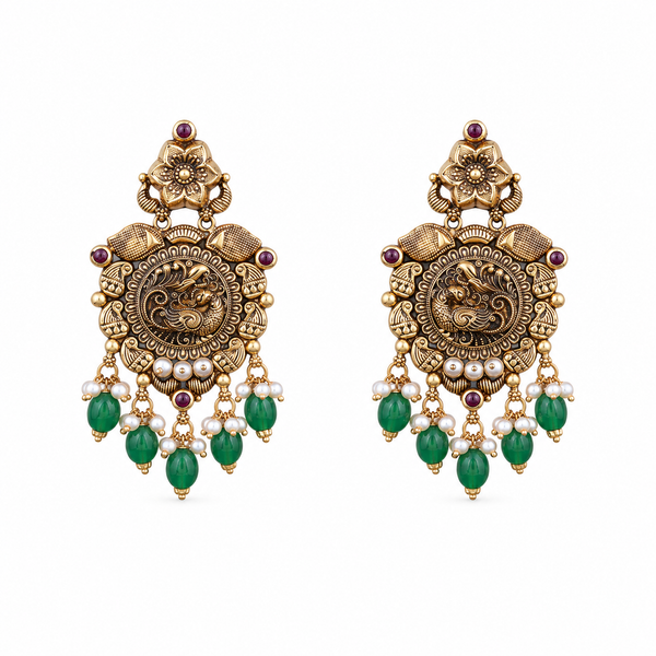 Kshiraja 22KT Gold Antique Dangle Earrings