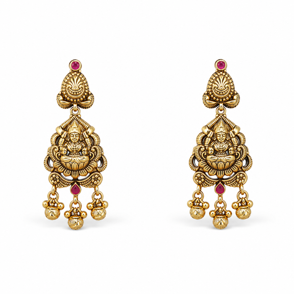 Devalakshmi 22KT Gold Temple Drop Earrings