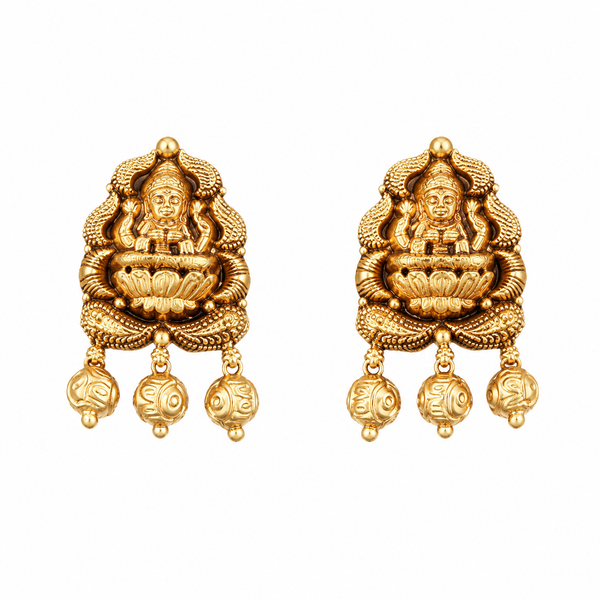 Meenakshi 22KT Gold Temple Stud Earrings