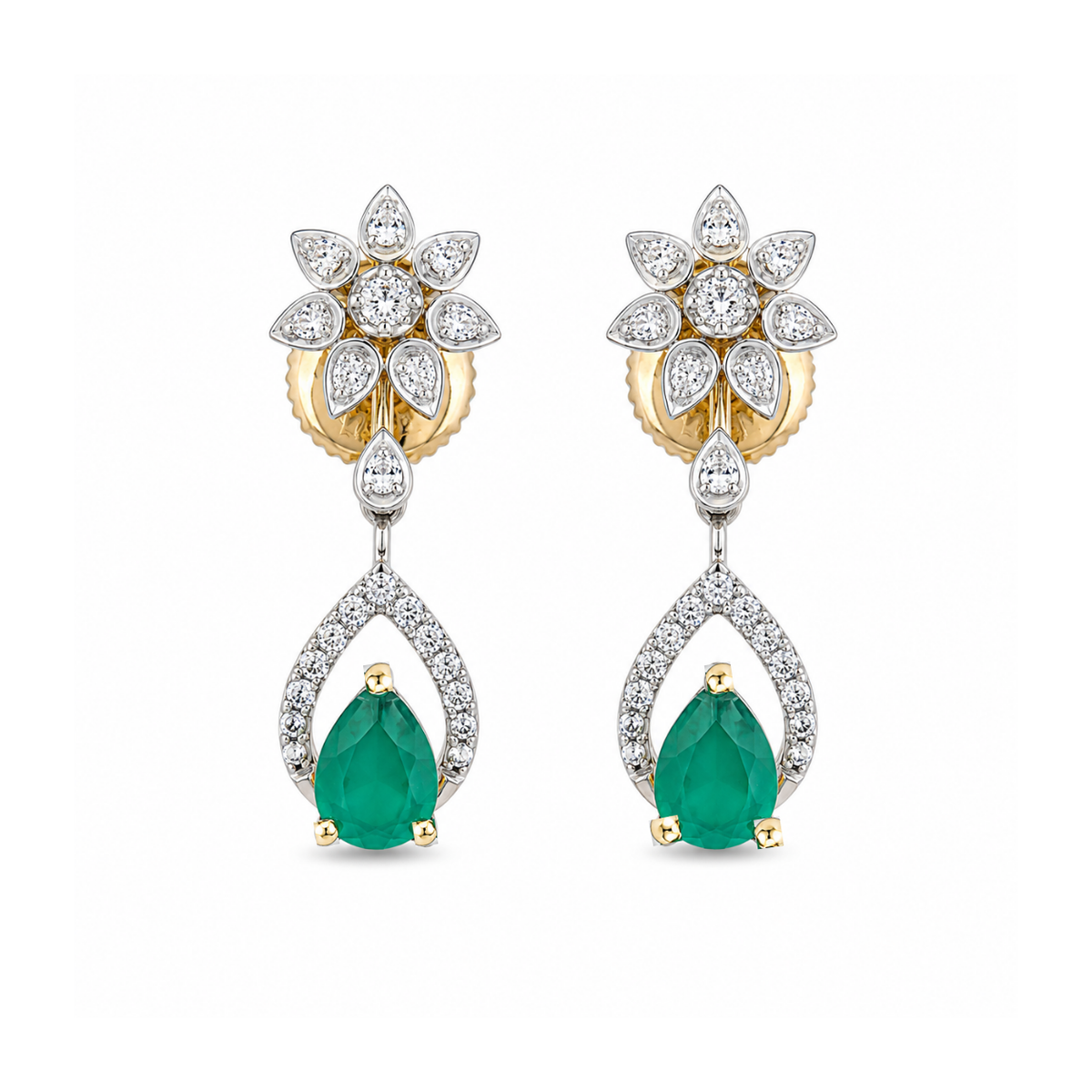 Floral Shine 14KT Gold Diamond Drop Earrings