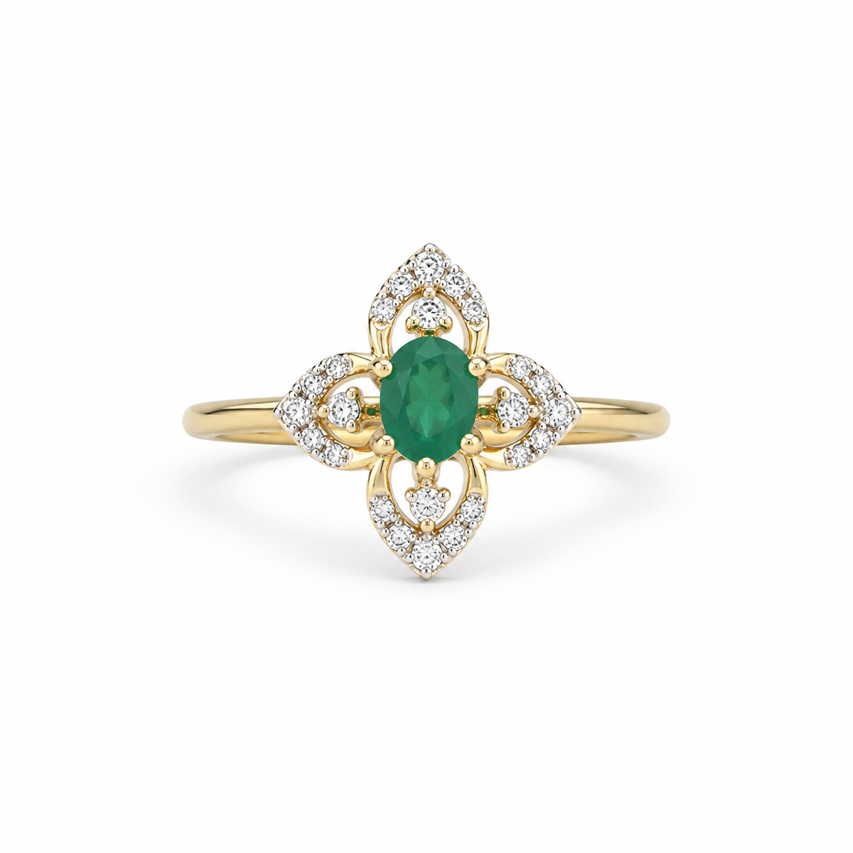 Flourish Emerald 14KT Gold Diamond Ring