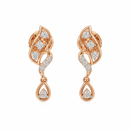 Glamorous Curve 14KT Gold Diamond Drop Earrings