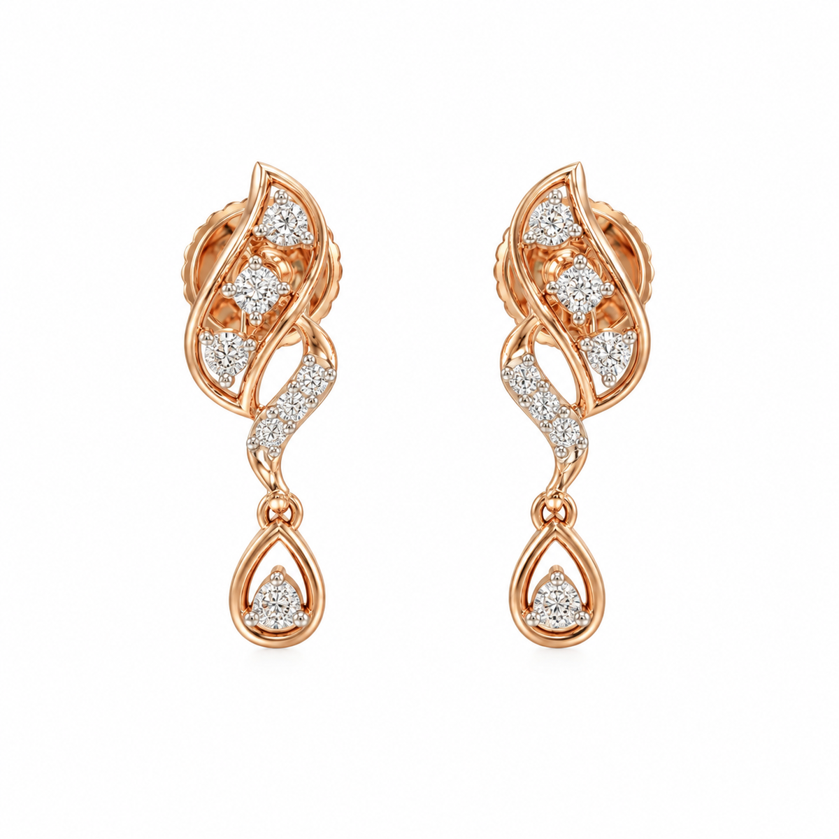 Glamorous Curve 14KT Gold Diamond Drop Earrings