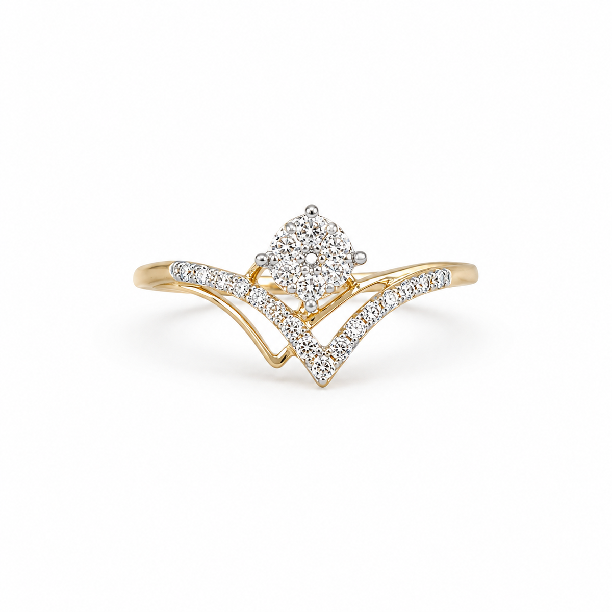 Glaring 14KT Gold Diamond Chevron Ring