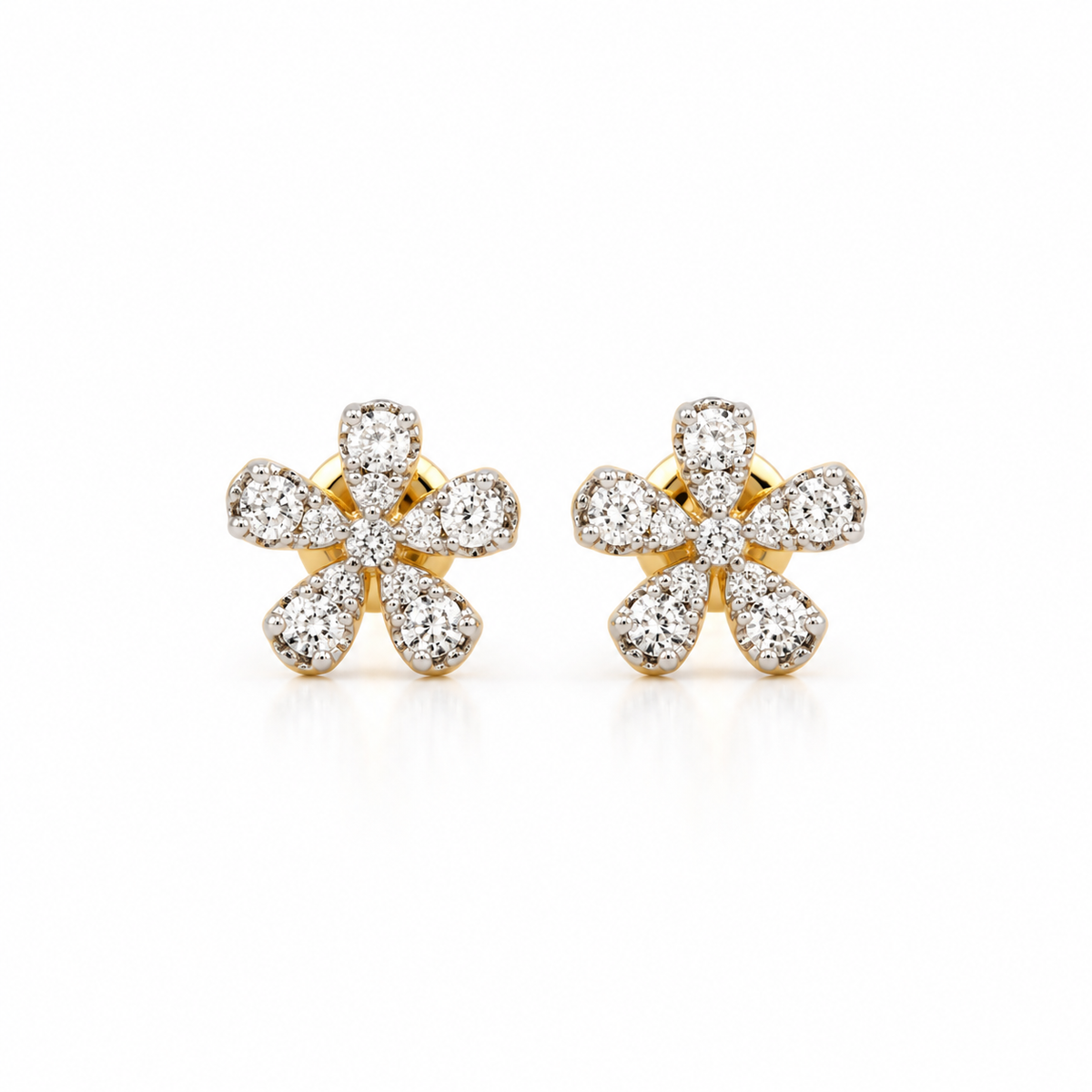 Gleaming Flora 14KT Gold Diamond Stud Earrings