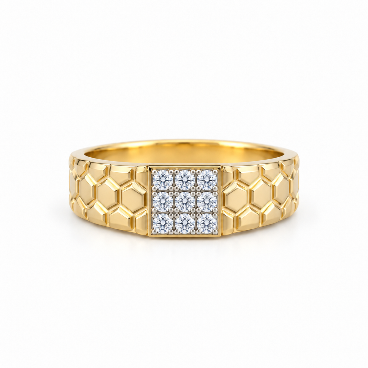 Hex Grid 14KT Gold Diamond Ring