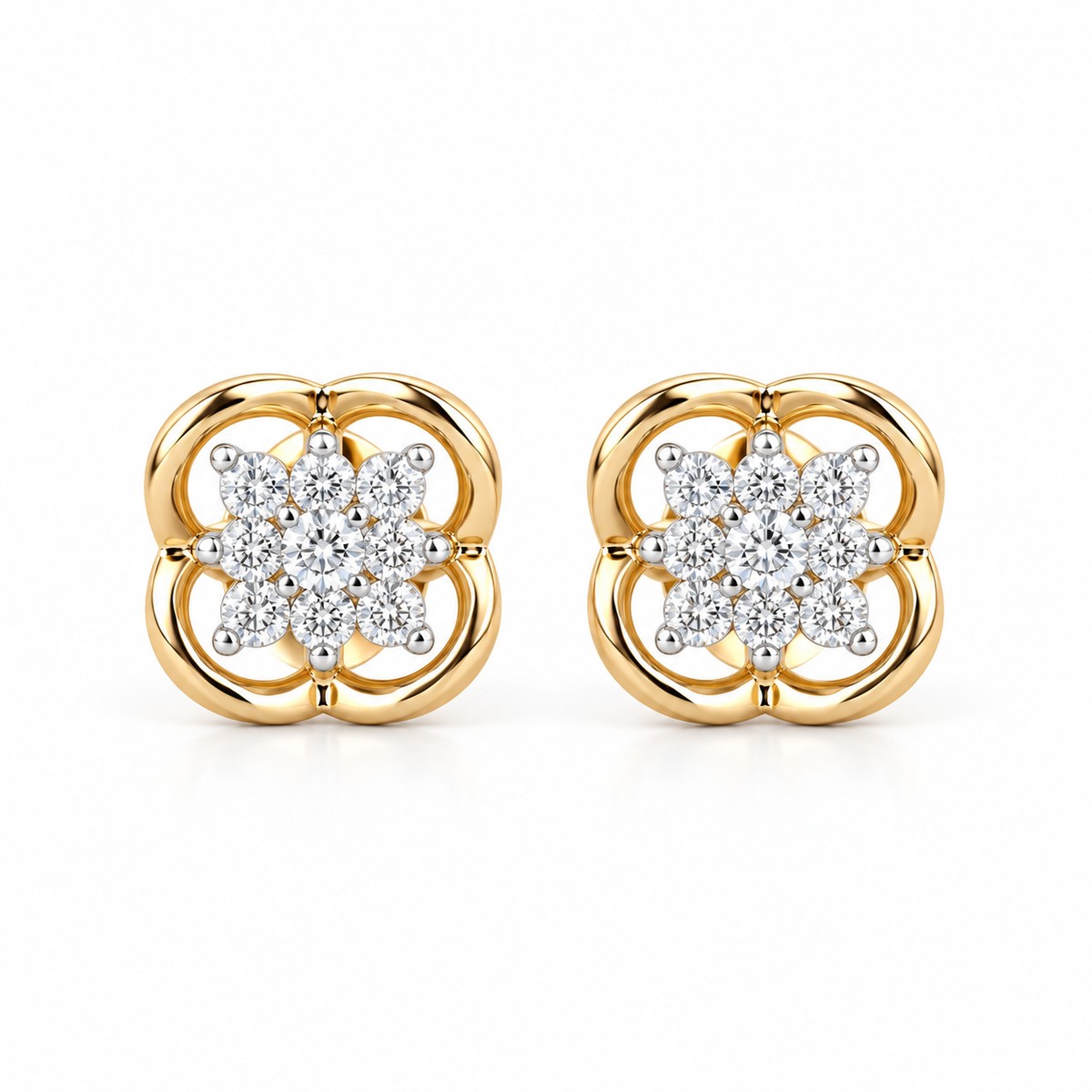 Hover Cluster 14KT Gold Diamond Stud Earrings