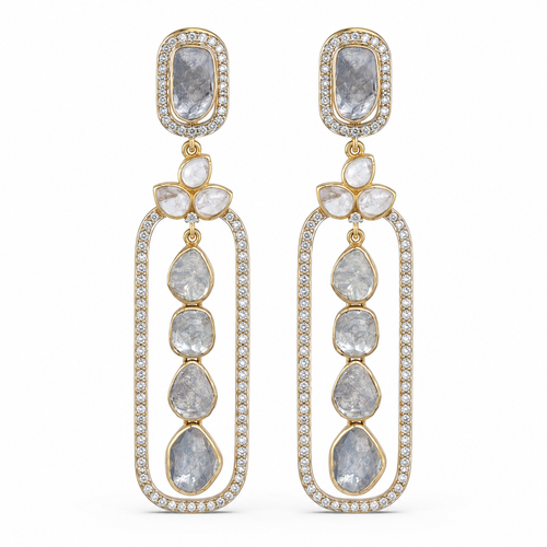 Meena Polki 14KT Gold Diamond Dangle Earrings