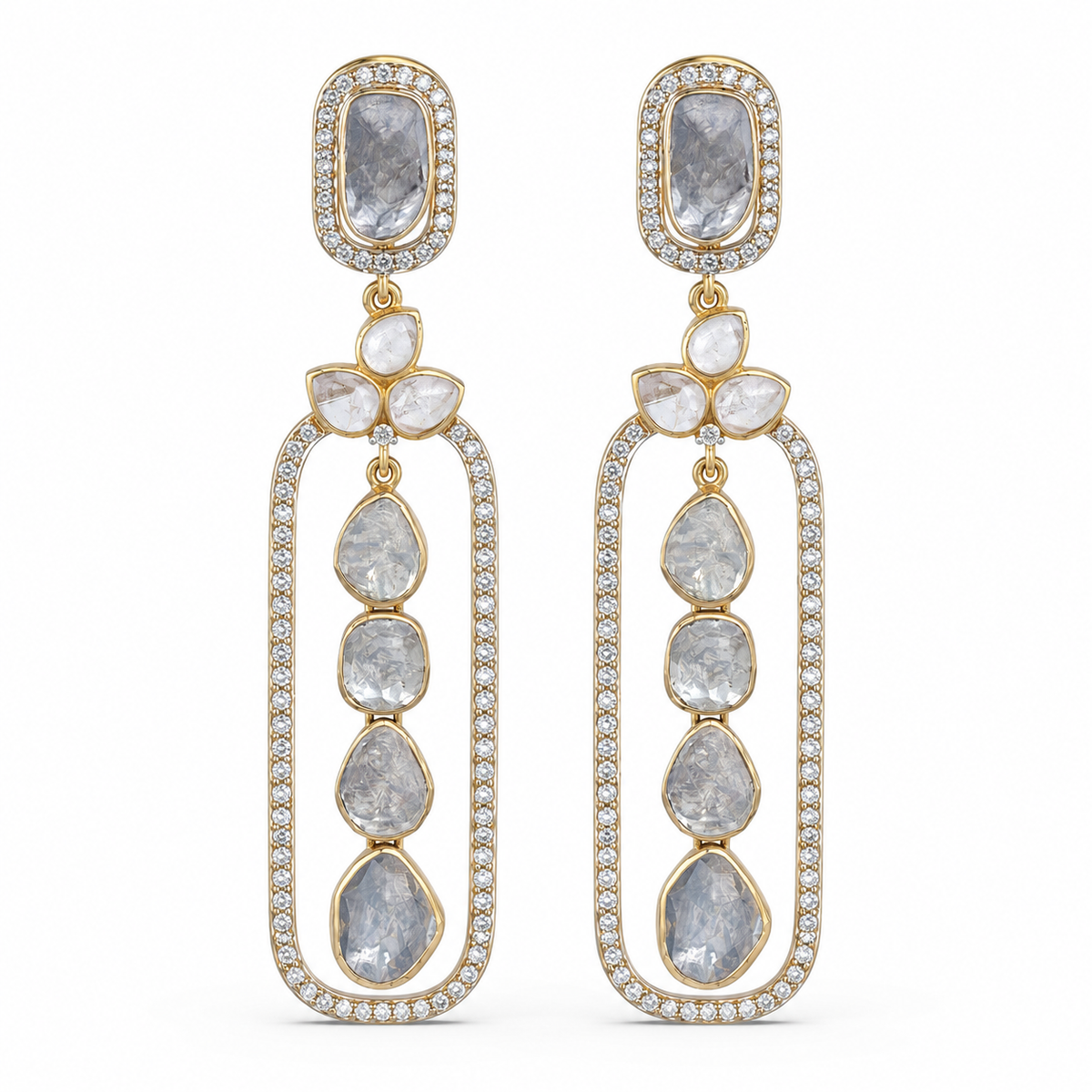 Meena Polki 14KT Gold Diamond Dangle Earrings