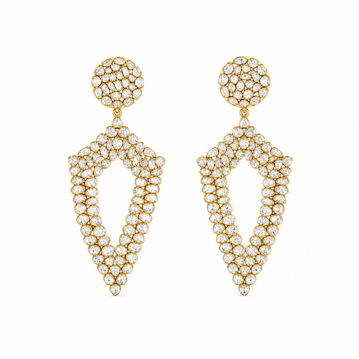 Meera Polki 14KT Gold Diamond Dangle Earrings