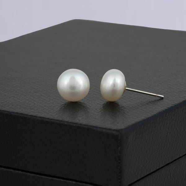 Glowing White Pearl Stud Earrings