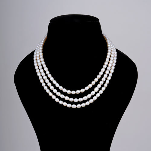 Stylish Tri Layer Oval Pearl Necklace