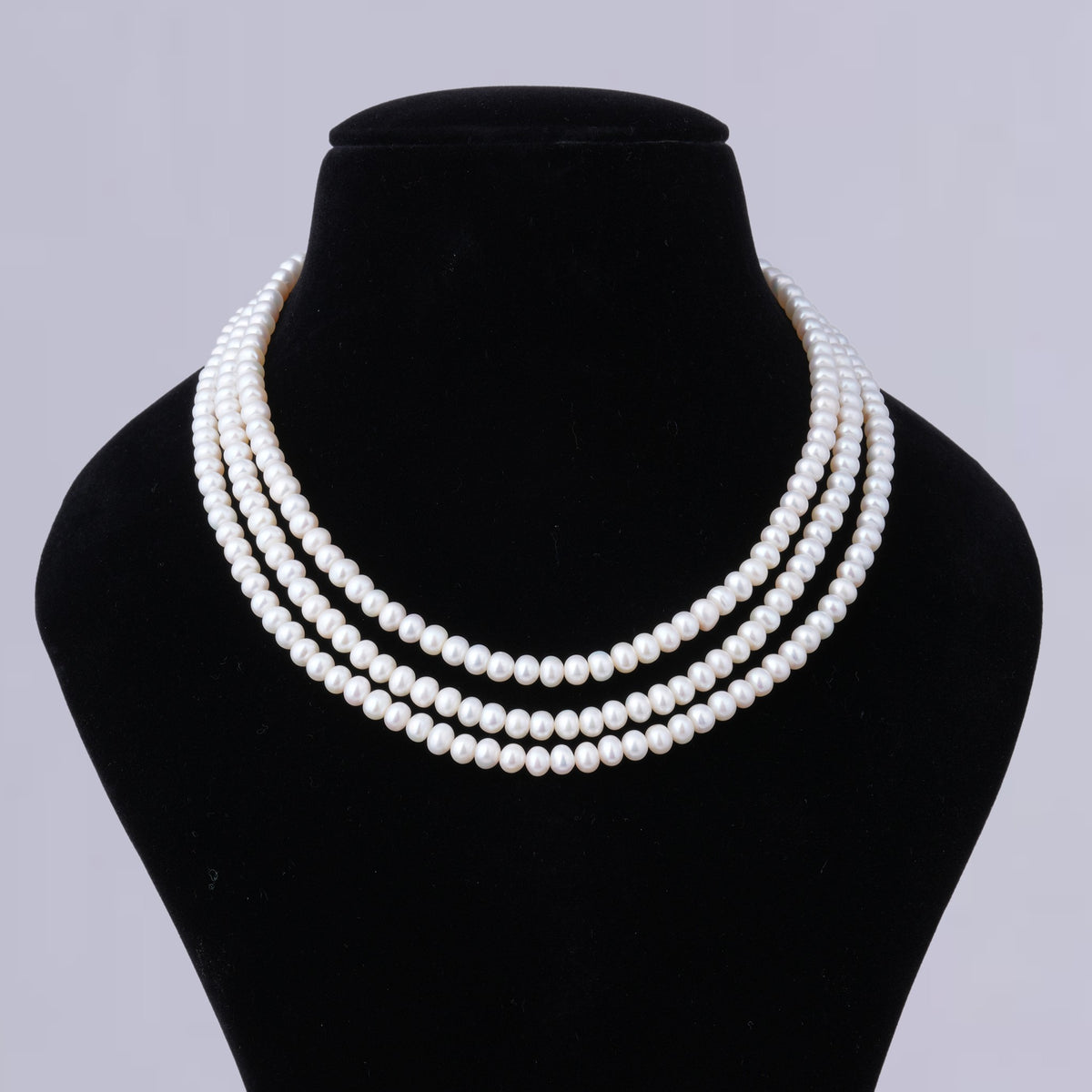 Shiny Tri Layer White Pearl Necklace