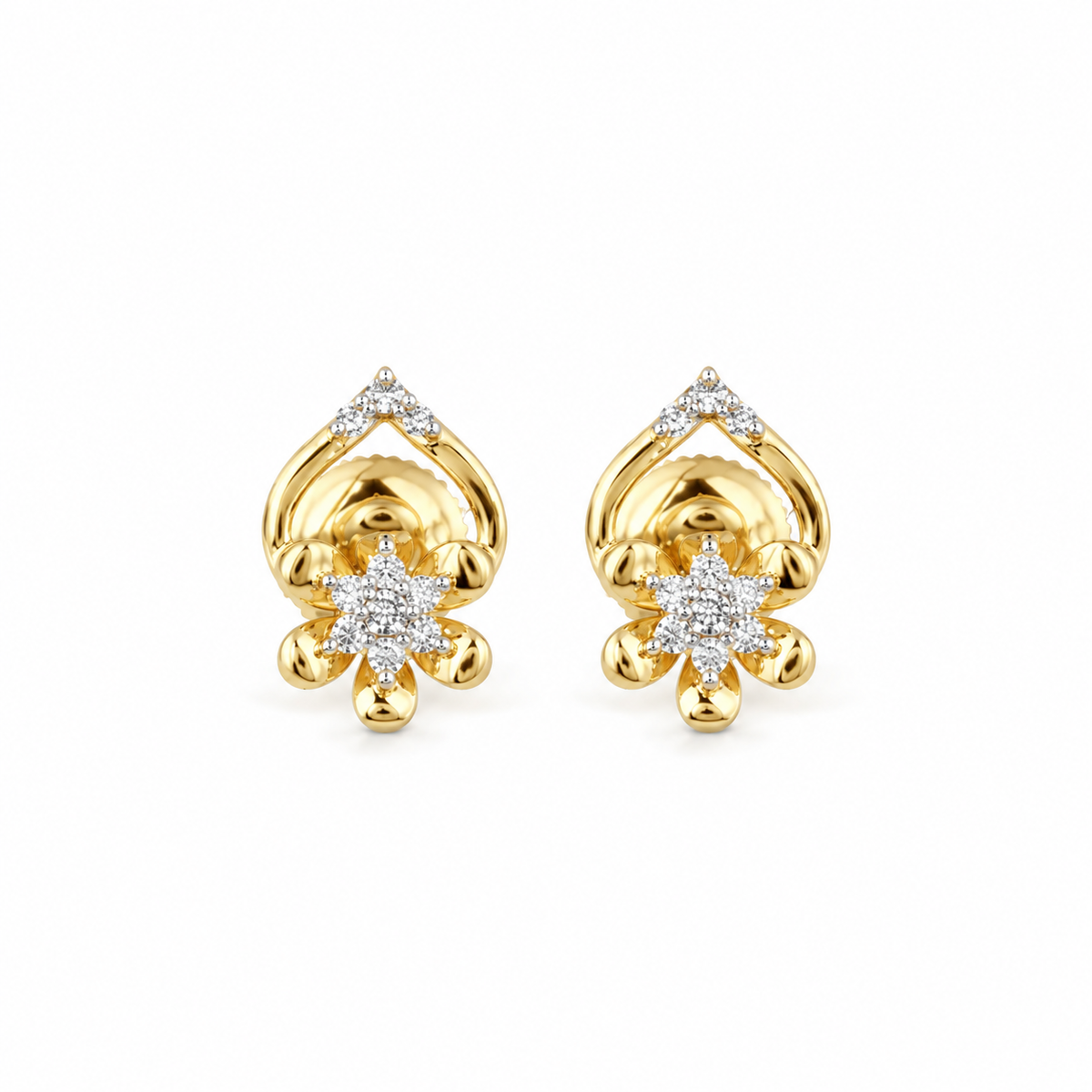 Perla Flower 14KT Gold Diamond Stud Earrings