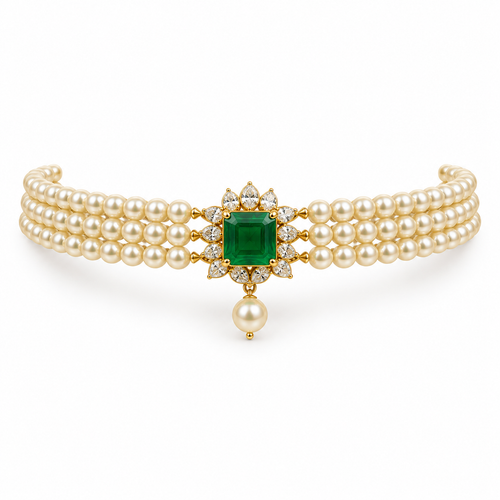 Princess Emerald 22KT Gold Pearl Choker