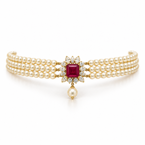 Princess Ruby 22KT Gold Pearl Choker