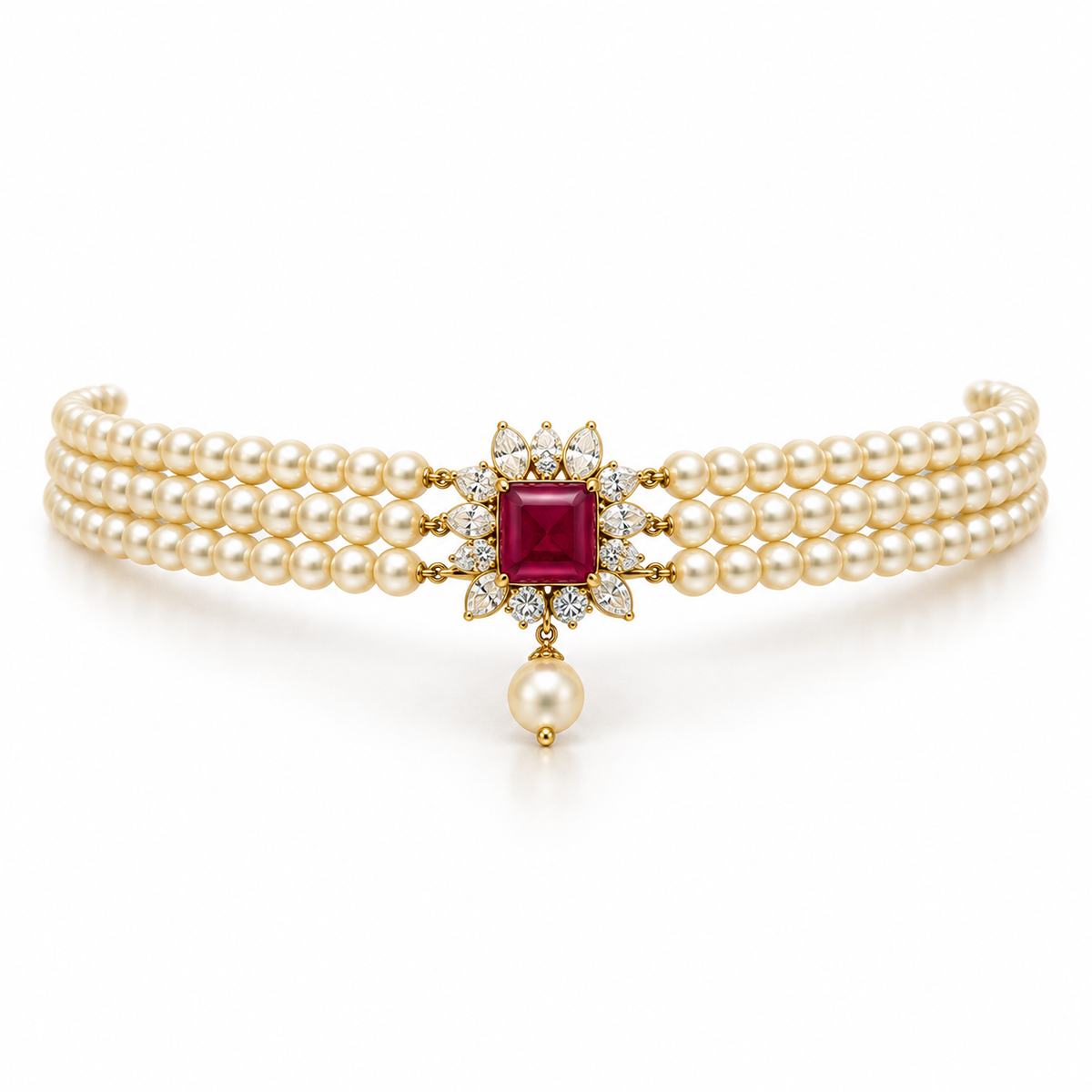Princess Ruby 22KT Gold Pearl Choker