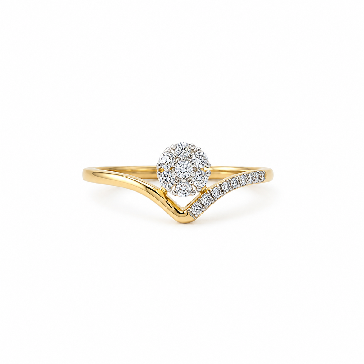 Rosy 14KT Gold Diamond Chevron Ring