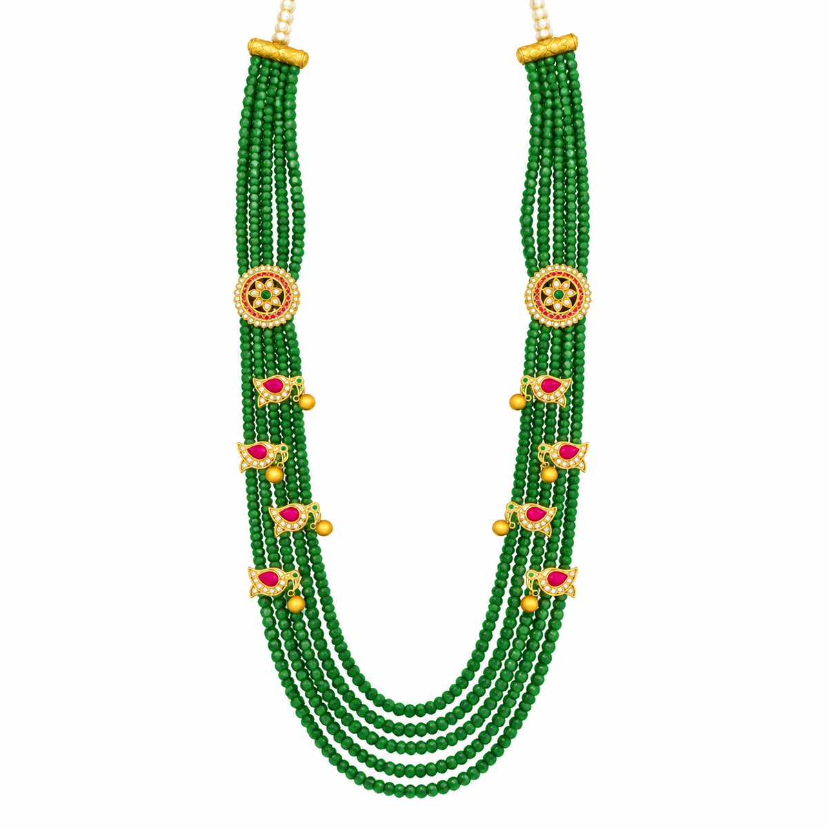 Royal Green Bead 22KT Gold Side Brooch Necklace