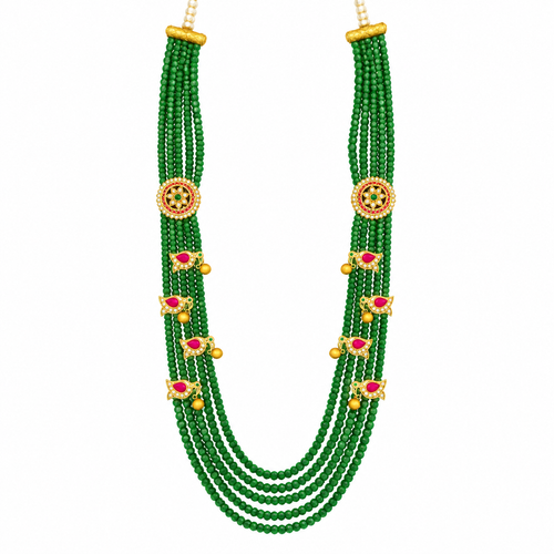 Royal Green Bead 22KT Gold Side Brooch Necklace