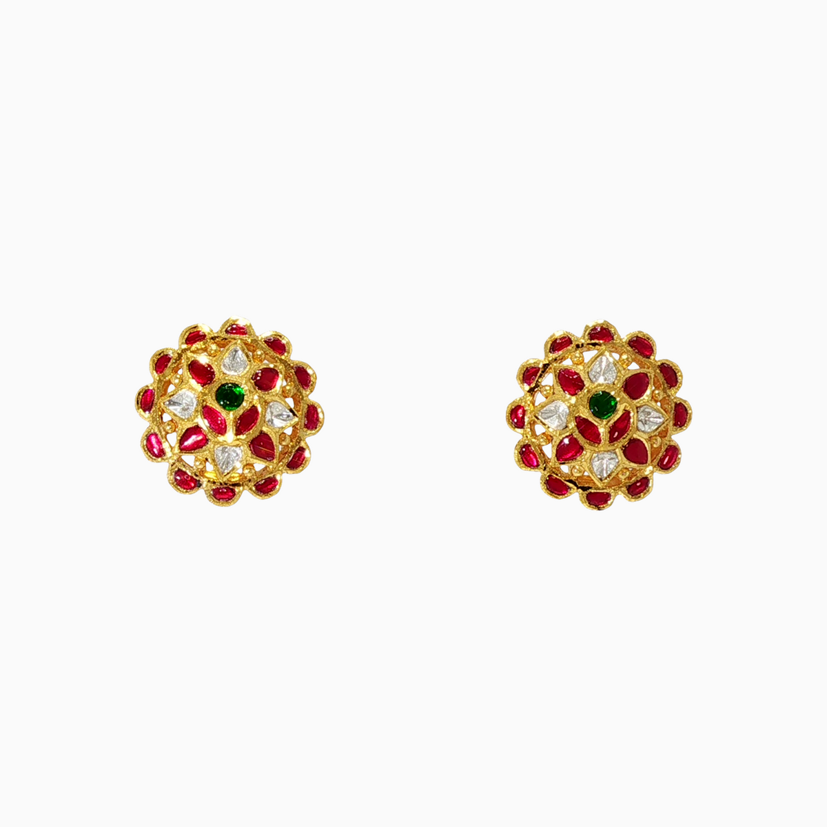 Saanvi 22KT Gold Kundan Stud Earrings