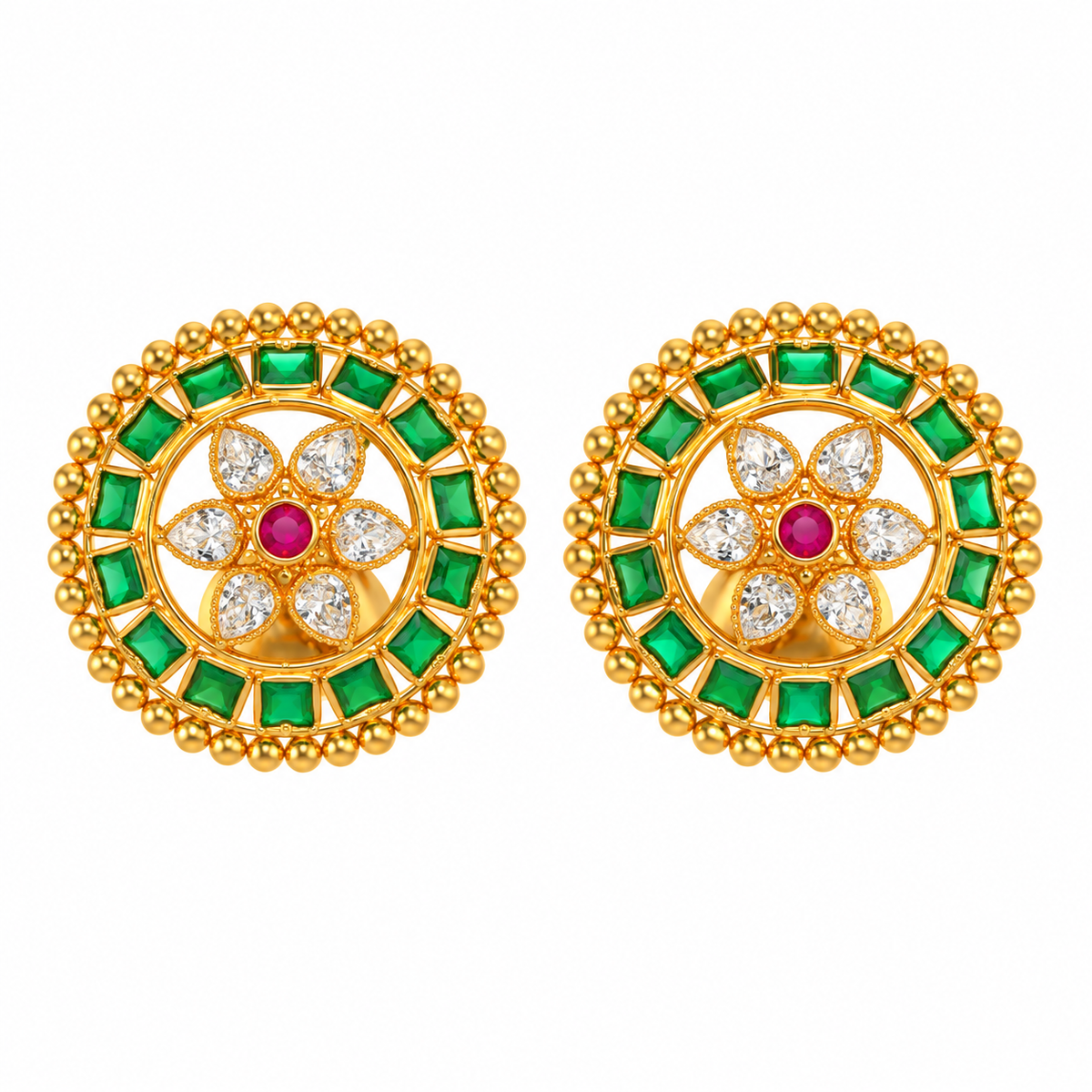 Saanvika 22KT Gold Kundan Stud Earrings