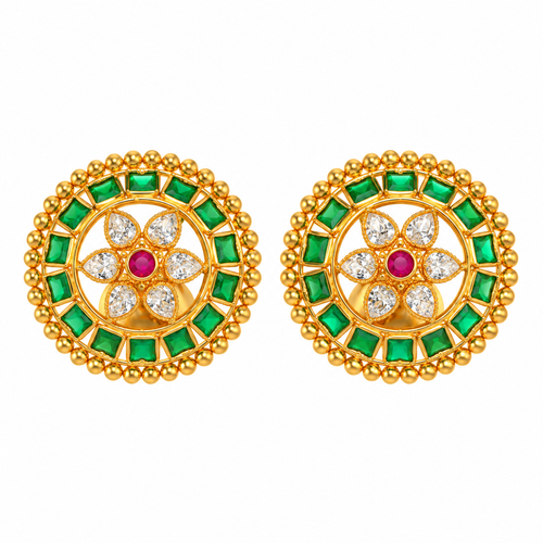 Saanvika 22KT Gold Kundan Stud Earrings
