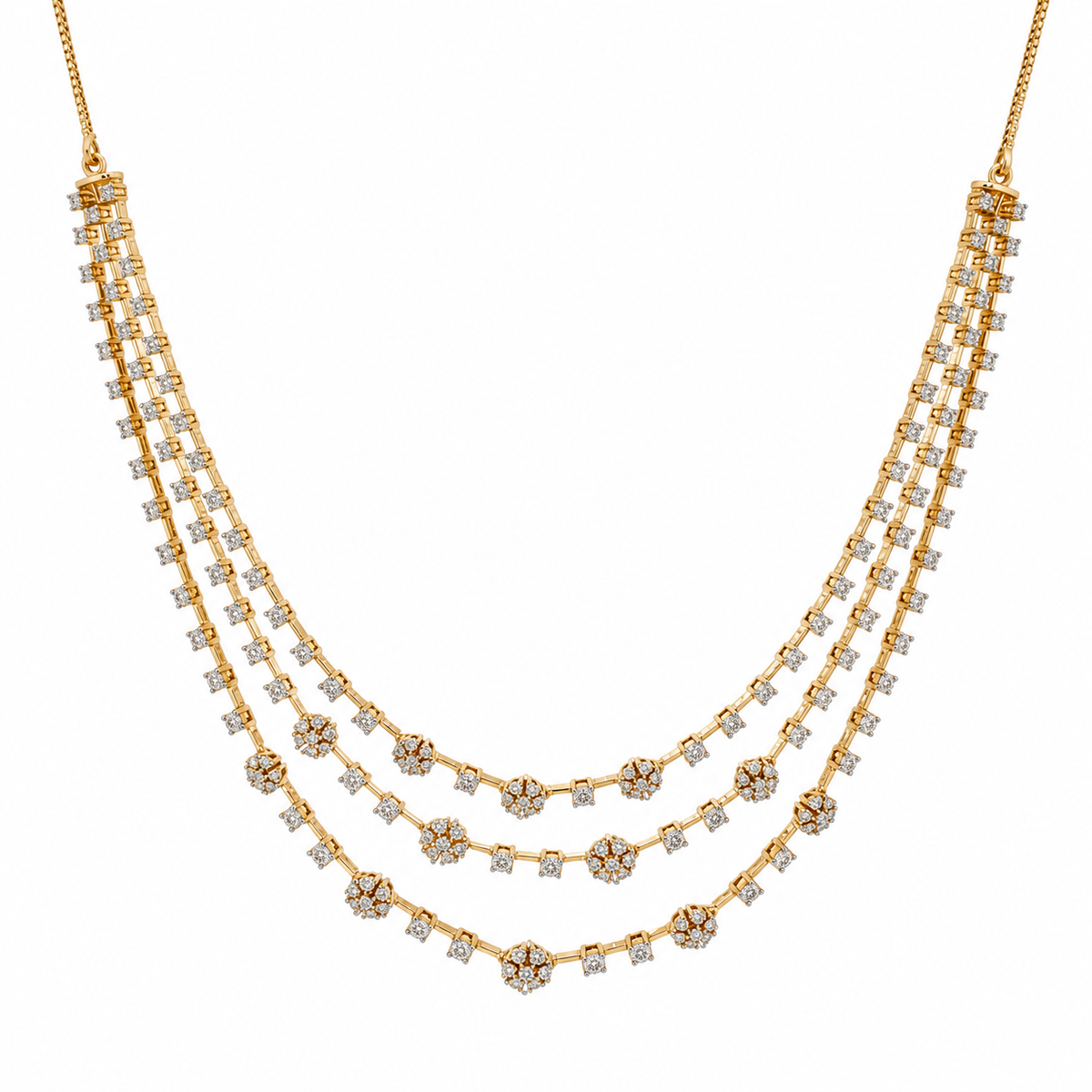 Serene Tri Layer 14KT Gold Diamond Necklace
