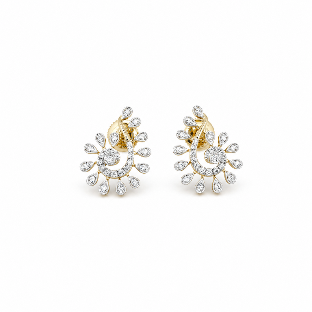 Shimmering Curve 14KT Gold Diamond Stud Earrings
