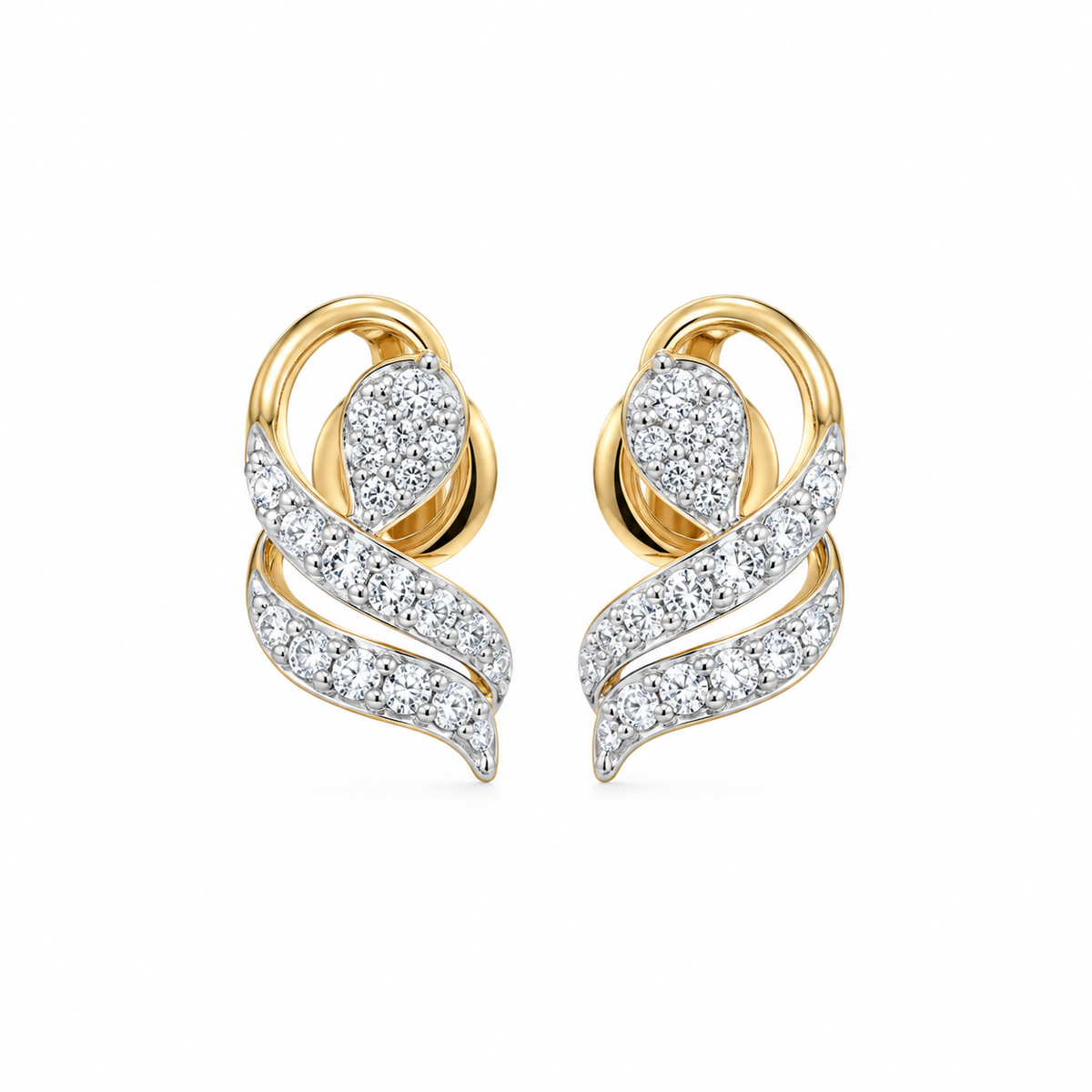Shining Wave 14KT Gold Diamond Stud Earrings