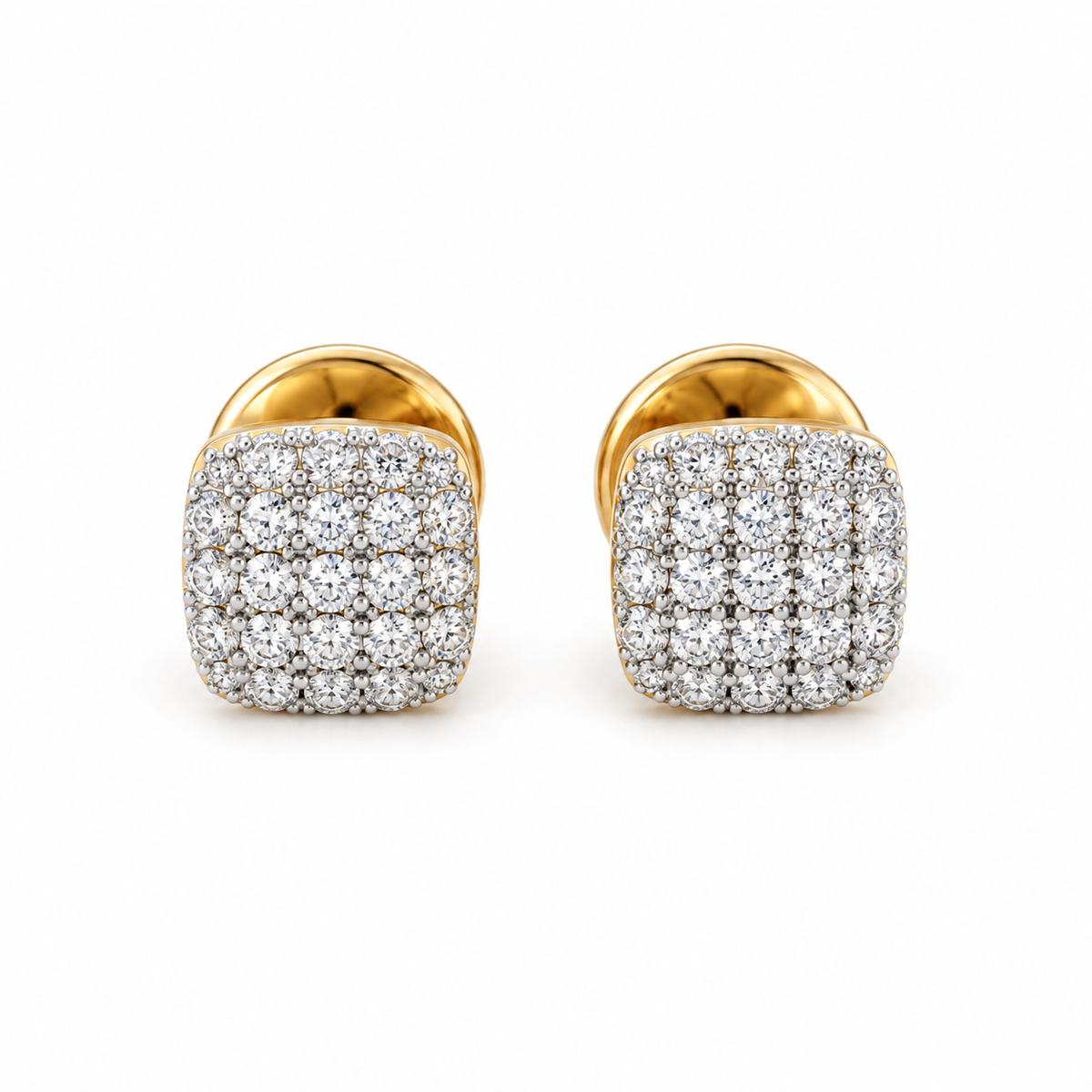 Sparkle Cube 14KT Gold Diamond Stud Earrings