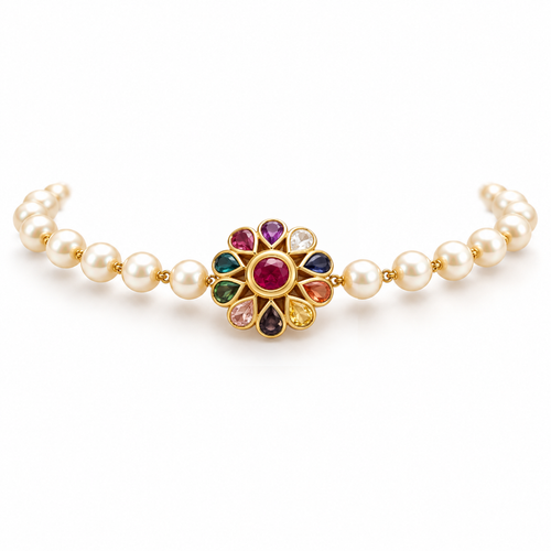 Starflower Multicolor 22KT Gold Pearl Choker
