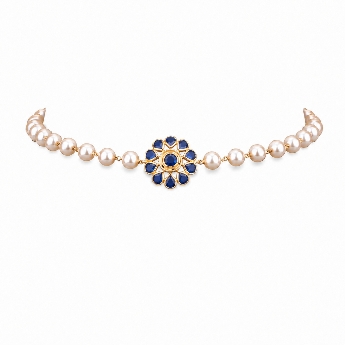 Starflower Sapphire 22KT Gold Pearl Choker