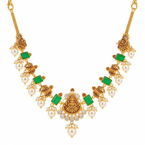 Tarunika Emerald 22KT Gold Temple Necklace