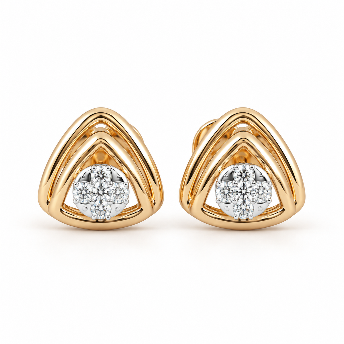 Trigonal 14KT Gold Diamond Stud Earrings