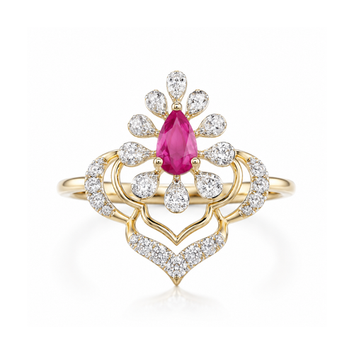 Pear Crown 14KT Gold Diamond Ring