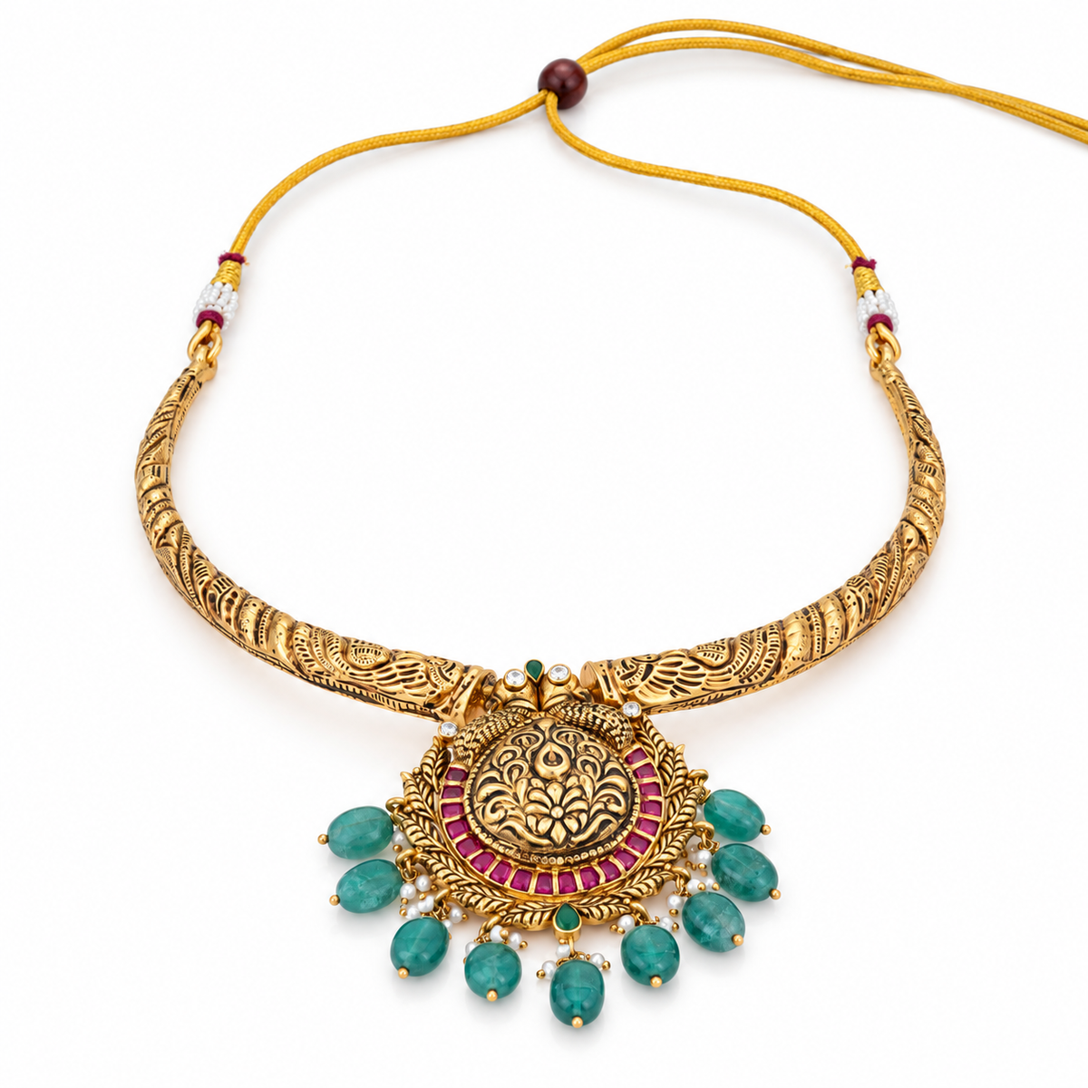 Vilasini Emerald 22KT Gold Kanti Necklace