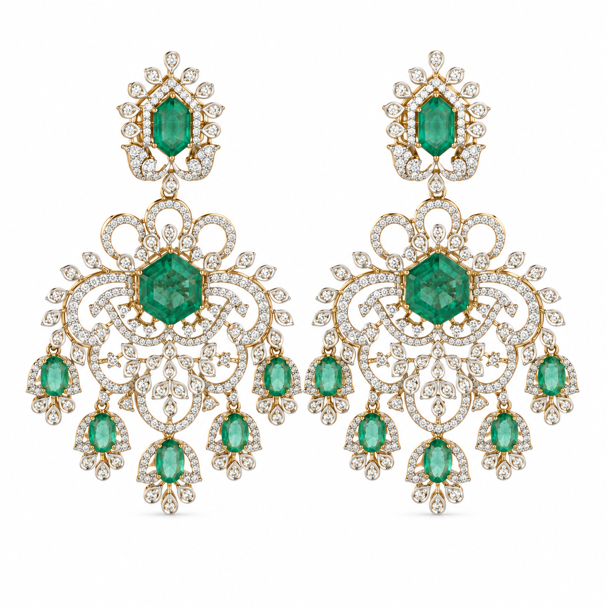 Virsa Emerald 18KT Gold Diamond Dangle Earrings