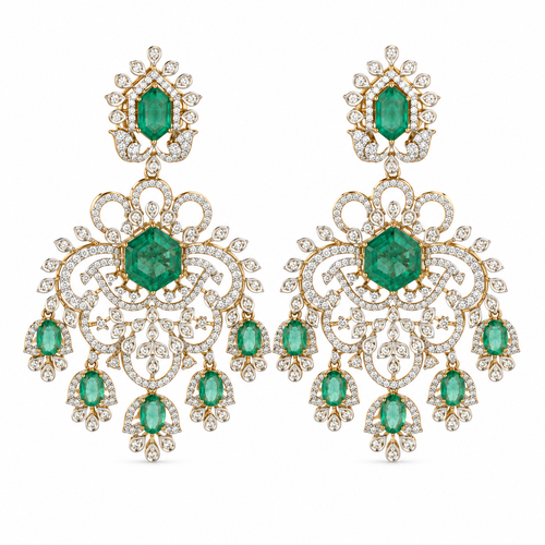 Virsa Emerald 18KT Gold Diamond Dangle Earrings